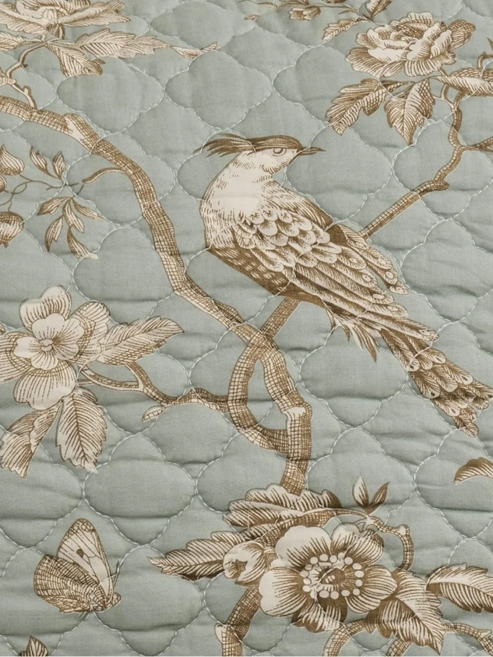 🆕 PB Style Reversible Quilt Set Brown Stripes Sage Floral Bird Toile Coverlet
